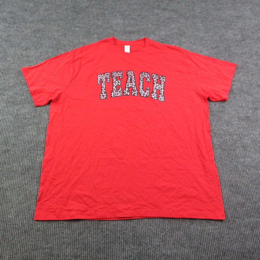 Teach Shirt Mens 3XL Red Cotton Crew Neck Jersey Relaxed Fit Graphic Print Tee